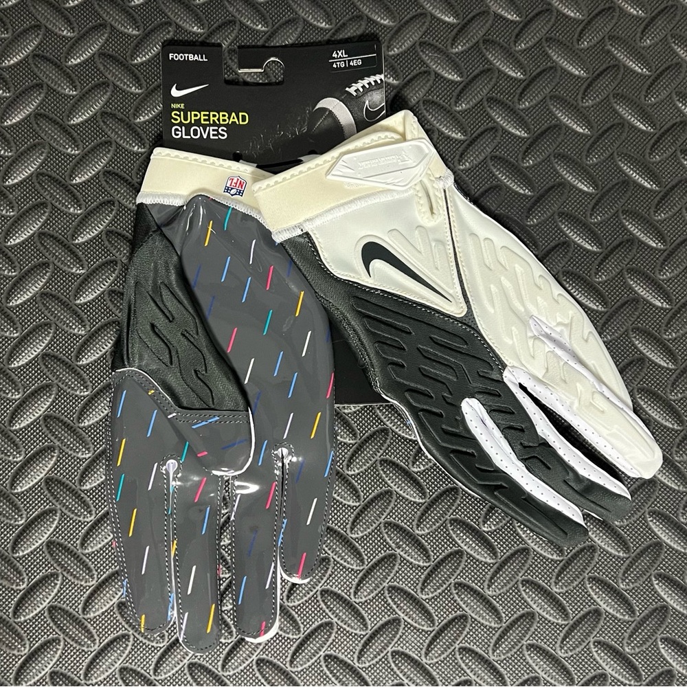 Mens Nike Athletic Football Gloves White Multicolor‎ Size 4XL